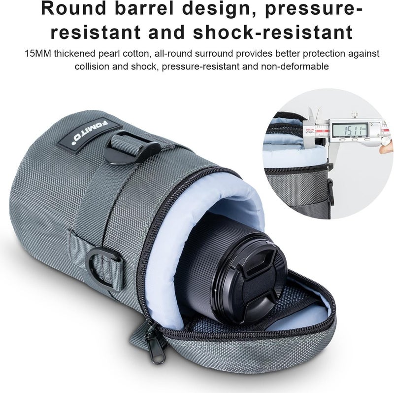 FOMITO Camera Lens Case Pouch Bag for Canon EF-S 17-55mm/17-85mm,EF 35mm f2, Nikon AF-S 18-200mm/18-105mm/18-300mm, Fujifilm XF 56mm f1.2 R & More Lens Below 3.94" x 6.1"(D x L) - Grey M size - Image 3